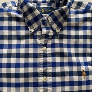 Ralph Lauren Blue and White Checkered Casual Button Down Shirt
